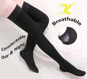 img 1 attached to 🧦 KEKING Thigh High Compression Stockings - Closed Toe, Opaque - 20-30mmHg Graduated Compression for Men & Women - Silicone Band for Leg Support - Black Large