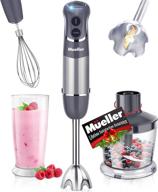 mueller hand blender: smart stick 800w with 12 speed, turbo mode, and 3-in-1 functionality - heaviest duty copper motor, titanium steel blades, comfygrip handle, includes whisk and beaker/measuring cup логотип