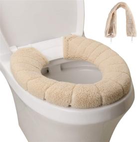 img 4 attached to 🚽 SENOMOR Toilet Seat Cover - Soft and Thicker Bathroom Warmer with Snaps, Stretchable & Washable Fiber Cloth Pads for Easy Installation and Cleaning (Beige)