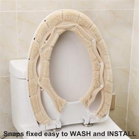 img 1 attached to 🚽 SENOMOR Toilet Seat Cover - Soft and Thicker Bathroom Warmer with Snaps, Stretchable & Washable Fiber Cloth Pads for Easy Installation and Cleaning (Beige)