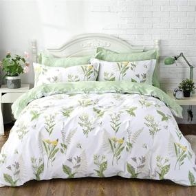 img 1 attached to 🌸 FADFAY Girls Floral Bedding Twin Duvet Cover Set - Premium 100% Cotton, Vibrant Green Floral with Yellow Daisy, Purple Lavender Flowers - 3-Piece Set: 1 Duvet Cover & 2 Pillowcases