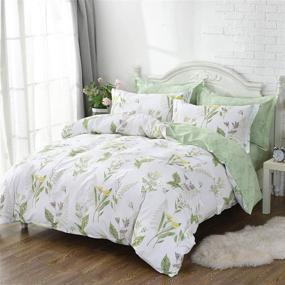 img 3 attached to 🌸 FADFAY Girls Floral Bedding Twin Duvet Cover Set - Premium 100% Cotton, Vibrant Green Floral with Yellow Daisy, Purple Lavender Flowers - 3-Piece Set: 1 Duvet Cover & 2 Pillowcases