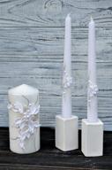 🕯️ magik life unity candle set for wedding - elegant wedding ceremony & reception accessories - decorative pillars & tapers - 6 inch pillar & 2 10 inch tapers - white candle sets logo