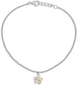 img 4 attached to Серебряный настраиваемый анклет с белым опалом Plumeria Flower - стильный браслет на щиколотку из звена с вкладкой для женщин.