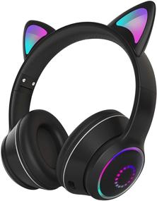 img 4 attached to 🐱 Kawaii LED Light Up Wireless Bluetooth Foldable Cat Ear Headphones for Kids with Microphone and Volume Control - Compatible with Smartphones, PC, Tablet (Black)