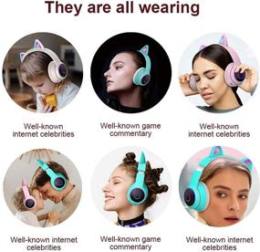 img 2 attached to 🐱 Kawaii LED Light Up Wireless Bluetooth Foldable Cat Ear Headphones for Kids with Microphone and Volume Control - Compatible with Smartphones, PC, Tablet (Black)