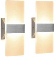 💡 set of 2 led wall sconces, 12w modern wall lamp in warm white, acrylic hardwired wall mounted lights логотип