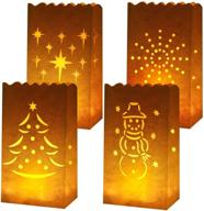 🎄 aneco 20 pieces white paper luminary bags with flame resistant lantern candle bags, featuring tree, stars, and snowman designs, ideal for christmas, weddings, and birthday party decoration logo