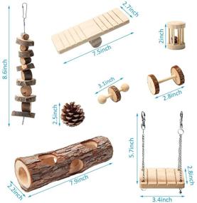 img 2 attached to 🐹 8-Piece Coolrunner Hamster Chew Toy Set with Dumbbell, Unicycle, Ball Swing, Hollow Tree Trunk, Pine Cones, Bell Roller, Seesaw, Molar String – Teeth Care Molar Toy Included