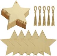 50 natural wooden star cutouts-unfinished with pre-drilled 🌟 holes & twine for diy crafts, christmas decorations, party embellishments logo