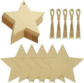 img 4 attached to 50 Natural Wooden Star Cutouts-Unfinished with Pre-drilled 🌟 Holes & Twine for DIY Crafts, Christmas Decorations, Party Embellishments