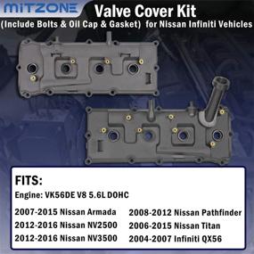 img 2 attached to 2004-2016 Nissan Armada NV2500 NV3500 Pathfinder Titan Infiniti QX56 5.6L Valve Cover Set with 🚗 Bolts, Oil Cap, Gaskets, Spark Plug Tube Seals, and PCV Valve - Compatible with #13264-ZE01A 13264-ZE00A