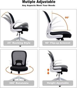 img 1 attached to 🪑 Huntor Ergonomic Office Chair: High-Performance Mesh Desk Chair with Flip-up Arms in Sleek White Shade