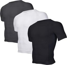 img 4 attached to 💪 Odoland Men's Body Shaper Slimming Shirt: 3 Pack Tummy Vest for Slim Muscle – Thermal Compression Base Layer, Short Sleeve Shapewear