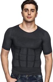 img 2 attached to 💪 Odoland Men's Body Shaper Slimming Shirt: 3 Pack Tummy Vest for Slim Muscle – Thermal Compression Base Layer, Short Sleeve Shapewear