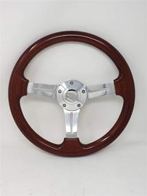 img 1 attached to Classic Nostalgia Style Wood Grain Steering Wheel - 14 Inch, 5 Bolt, 3-Spoke Design with Slotted Light Wood Grip, Horn Included