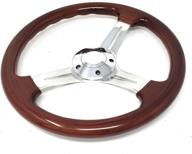 classic nostalgia style wood grain steering wheel - 14 inch, 5 bolt, 3-spoke design with slotted light wood grip, horn included logo