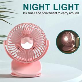 img 1 attached to 🎀 Portable Rechargeable Clip Fan with Light - USB Desktop Fan, 3 Speeds, Quiet Household Table Fans - Ideal for Home, Office, Dorm, Baby Stroller, Kitchen, Car, Treadmills (Pink)