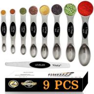 🥄 niuta magnetic measuring spoons: set of 9 stackable stainless steel dual-sided teaspoon tablespoon, ideal for measuring dry and liquid ingredients (black) logo