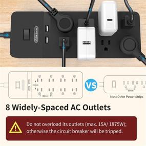 img 2 attached to 🔌 NTONPOWER 8 Outlet Surge Protector Power Strip with USB Ports - 25 ft Extension Cord, 15A Circuit Breaker, Wall Mount - ETL Listed