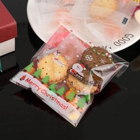 img 1 attached to 🎁 Clear Resealable Merry Christmas Cellophane Gift Bags - Set of 100, for Bakery, Cookies, Candies [3.9x3.9 Inches, Red]