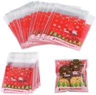 🎁 clear resealable merry christmas cellophane gift bags - set of 100, for bakery, cookies, candies [3.9x3.9 inches, red] logo