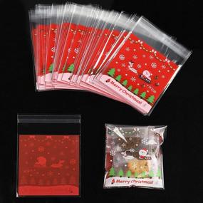 img 2 attached to 🎁 Clear Resealable Merry Christmas Cellophane Gift Bags - Set of 100, for Bakery, Cookies, Candies [3.9x3.9 Inches, Red]