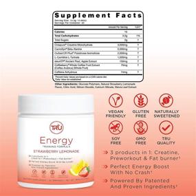 img 3 attached to 🍓 TRU Supplements Energy: Vegan Friendly Pre Workout Formula with No Jitters - Enhance Workout Performance, Naturally Flavored (Strawberry Lemonade) - 20 Servings