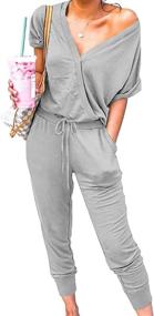 img 3 attached to Stylish & Comfortable: Adibosy Women's V Neck Jumpsuits - Short Sleeve, Elastic Waist, Perfect Summer Rompers for Women