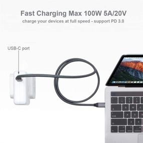 img 1 attached to 🔌 Кабель данных QCEs USB C к USB C, Тип C 3.2 Gen 2x2 20Гбит/с 100W 5A 5Футов - 4K Видео и Быстрая Зарядка PD, Плетеный Нейлоновый Шнур, Совместимый с Thunderbolt 3 с MacBook Pro/Air 2020, iPad Pro, Galaxy S21