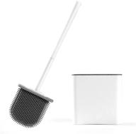 🚽 white wall-mounted toilet brush and bracket set - non slip long handle, soft silicone bristles, flexible head, drip-proof & quick-drying design logo