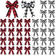 versatile 32-piece buffalo plaid bows: perfect for halloween, thanksgiving, christmas wreaths & decorations - black and white, red and black, 5x6 inch logo
