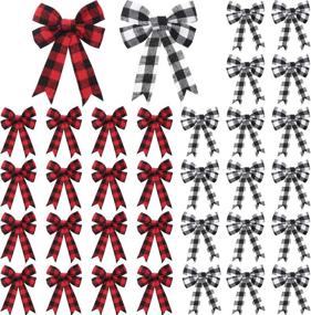 img 4 attached to Versatile 32-Piece Buffalo Plaid Bows: Perfect for Halloween, Thanksgiving, Christmas Wreaths & Decorations - Black and White, Red and Black, 5x6 Inch