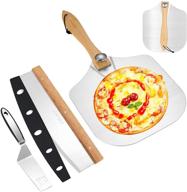 🍕 jiafueo 12 x 14 inch aluminum pizza peel with foldable wood handle, premium metal pizza spatula paddle + 14 inch pizza cutter rocker & pizza server - ideal for baking pizza pies, bread, and pastries logo