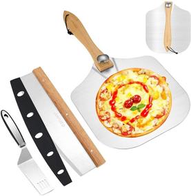 img 4 attached to 🍕 JIAFUEO 12 x 14 inch Aluminum Pizza Peel with Foldable Wood Handle, Premium Metal Pizza Spatula Paddle + 14 inch Pizza Cutter Rocker & Pizza Server - Ideal for Baking Pizza Pies, Bread, and Pastries