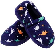 🦕 mixin little kids boys indoor slip-on slippers: soft, warm memory foam, dark blue dinosaur design logo