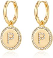 dainty 14k gold plated sterling silver initial earrings for women - cz letter huggie hoop earrings, tiny dangle huggie earrings for teen girls logo