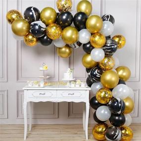 🎈 70 pcs Gold and Black Balloons Set - Black, White…