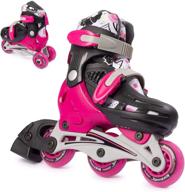 🛼 new bounce roller skates for little kids - shoe size eu 28-31, us kids junior size 8-11, 2-in-1 roller skates for girls, converts from tri-wheel to inline skates - beginners' rollerskates, pink logo