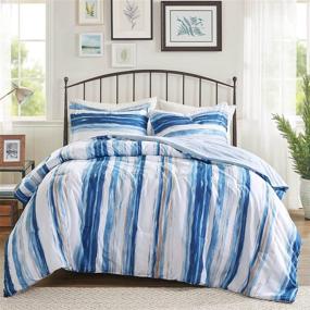 img 4 attached to 🛏️ Hyde Lane Queen Comforter Set - Size 90x90 - Blue White Watercolor Stripe - Lightweight Elegant Bed Set - 3 Piece: 1 Comforter + 2 Shams