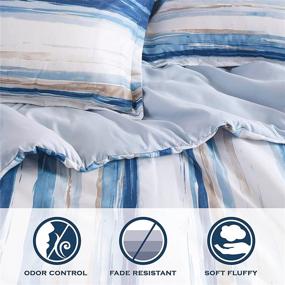 img 1 attached to 🛏️ Hyde Lane Queen Comforter Set - Size 90x90 - Blue White Watercolor Stripe - Lightweight Elegant Bed Set - 3 Piece: 1 Comforter + 2 Shams
