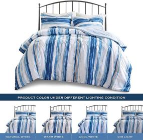 img 3 attached to 🛏️ Hyde Lane Queen Comforter Set - Size 90x90 - Blue White Watercolor Stripe - Lightweight Elegant Bed Set - 3 Piece: 1 Comforter + 2 Shams