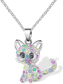 img 4 attached to 🌈 CANIPHA Cat Pendant Necklace: Adorable Rainbow Rhinestone Jewelry for Girls and Women