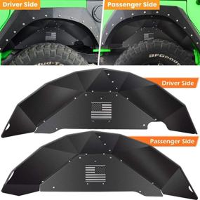 img 3 attached to Corrosion-Resistant Aluminum Front and Rear Inner Fender Liners for Jeep Wrangler JK JKU 2007-2018 4WD, featuring Lightweight Design and US Flag Logo - Black Splash Guards