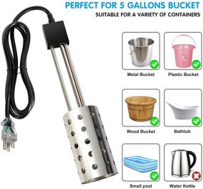 img 2 attached to 🔥 Gesail 1500W Electric Immersion Heater: UL-Listed Bucket Water Heater with Stainless-Steel Guard, Thermostat, and Auto Shutoff - Rapidly Heats 5 Gallons in Minutes