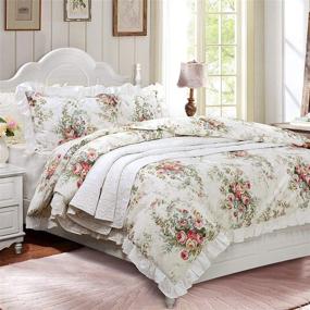 img 4 attached to 🌸 FADFAY Farmhouse Bedding: Elegant Floral Duvet Cover for Girls Bedroom - Vintage Rose Print with Ruffle Lace - Super Soft Cotton - Full Size 3-Piece Set