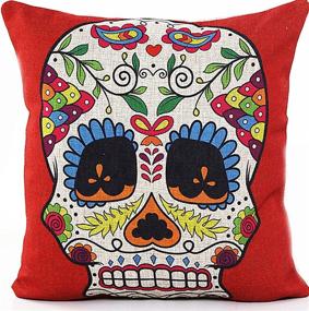 img 2 attached to L&J.ART 4-Pack 18'' Retro Floral Mexican Day of the Dead Sugar Skull Linen Pillow Cushion Covers with Vibrant Colors (Item Code: 4NS6)