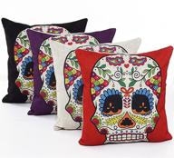 l&j.art 4-pack 18'' retro floral mexican day of the dead sugar skull linen pillow cushion covers with vibrant colors (item code: 4ns6) logo
