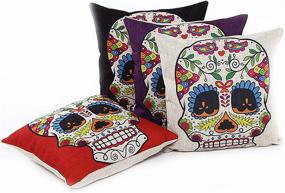 img 3 attached to L&J.ART 4-Pack 18'' Retro Floral Mexican Day of the Dead Sugar Skull Linen Pillow Cushion Covers with Vibrant Colors (Item Code: 4NS6)