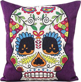 img 1 attached to L&J.ART 4-Pack 18'' Retro Floral Mexican Day of the Dead Sugar Skull Linen Pillow Cushion Covers with Vibrant Colors (Item Code: 4NS6)